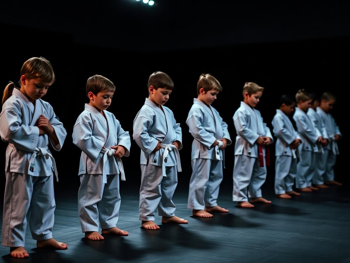 Crianças em aula de karatê